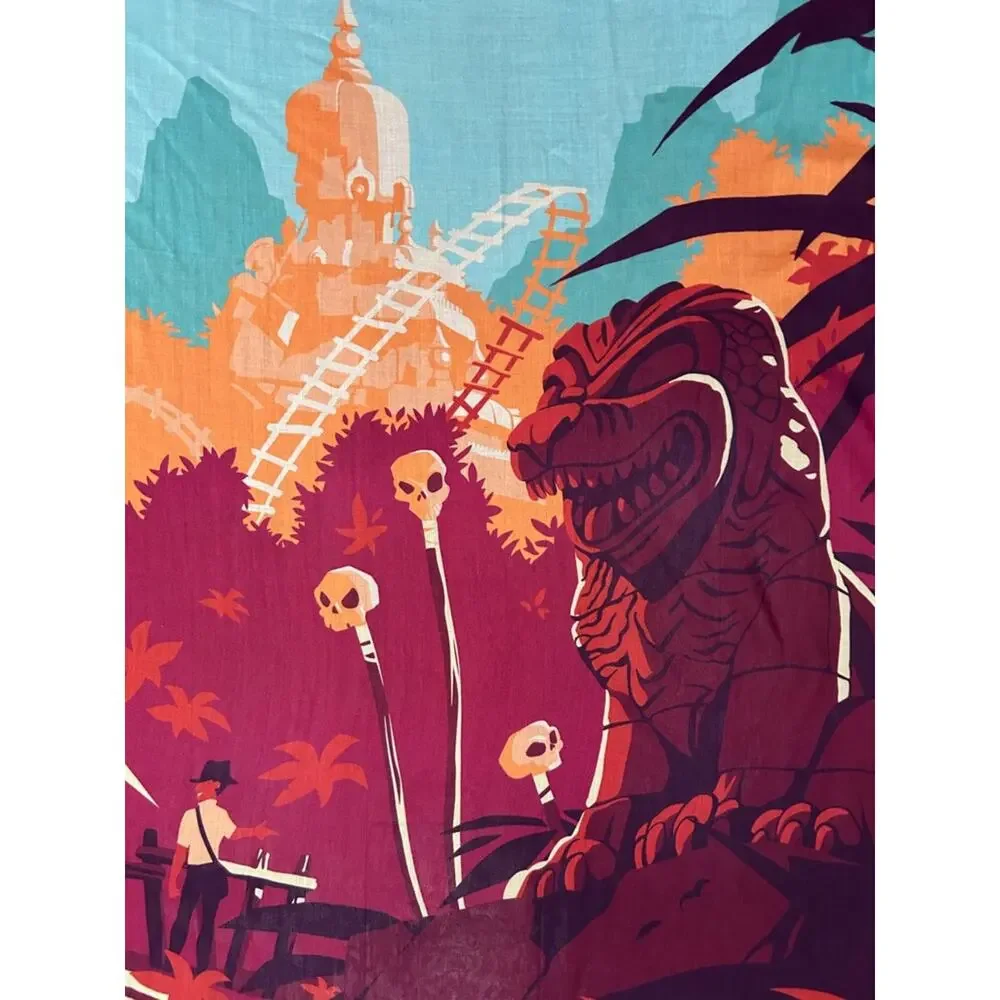 Disneyland Paris Graphic Scarf in Rich Berry and Blue, Indiana Jones in French